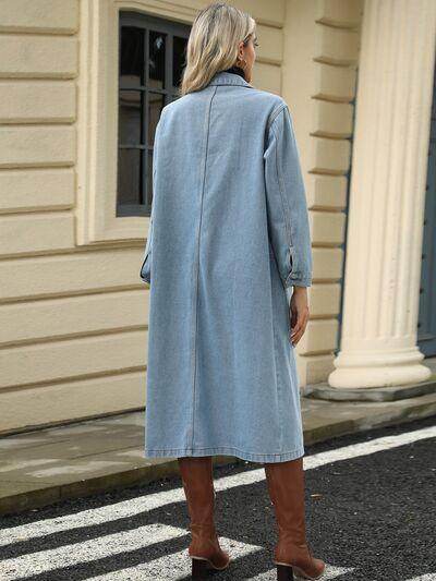 Pocketed Button Down Collared Neck Denim Jacket for Women