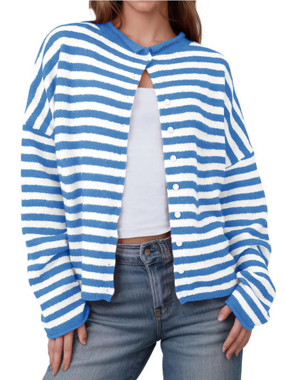 Striped Button-Up Cardigan