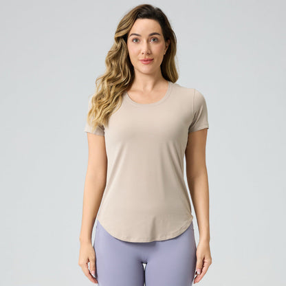 Womens Breathable Bare-Look Yoga Short-Sleeve Top