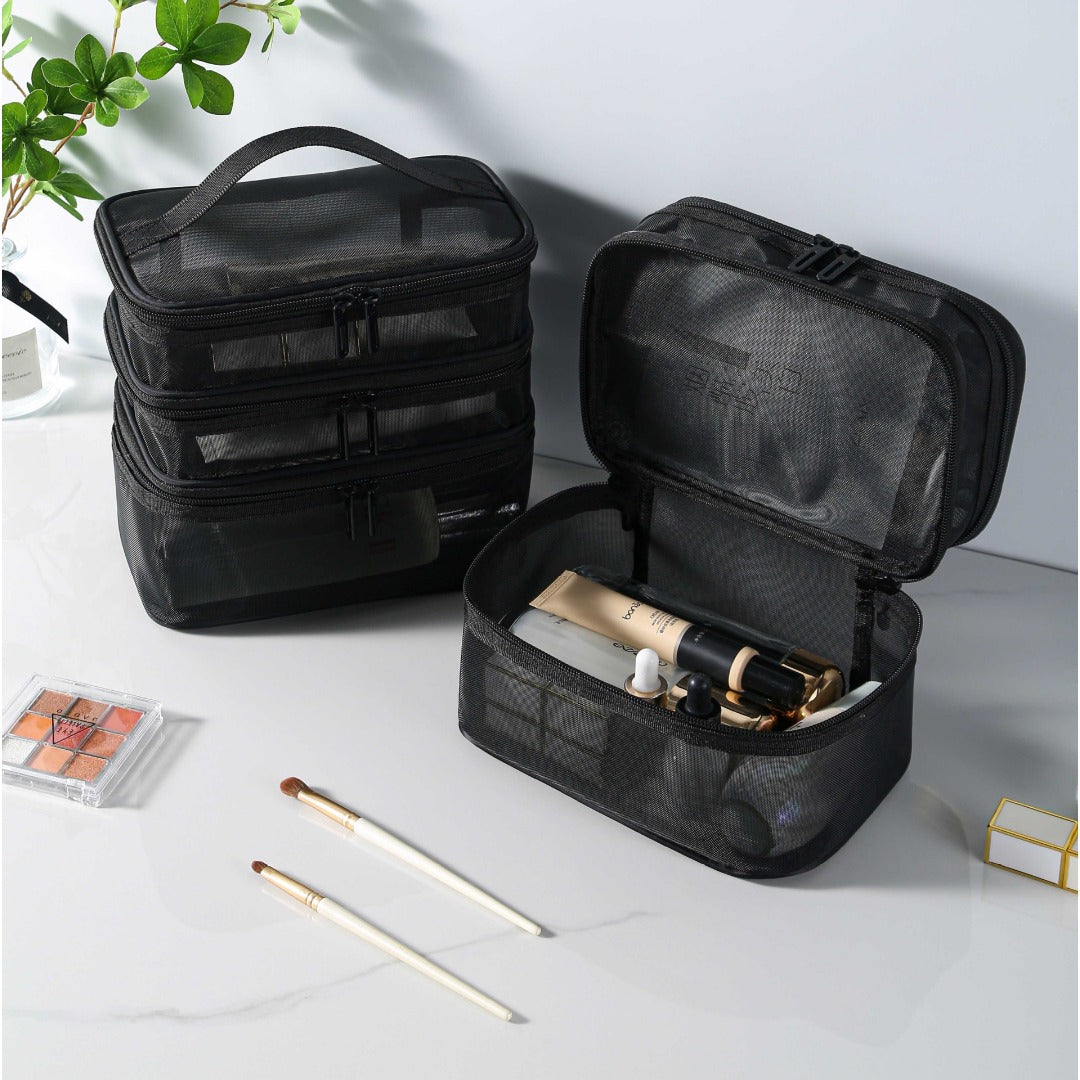 Mesh cosmetic bag, lightweight large capacity three-layer toilet bag, double-layer storage bag, travel mesh bag, tool storage box portable, Mesh ShowerTote Bag,