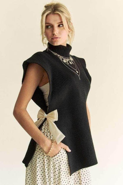 Davi &amp; Dani Side Split Turtleneck Sleeveless Knit Top