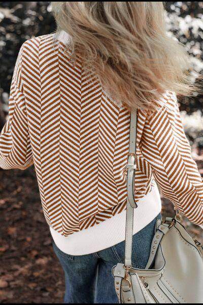 Striped Round Neck Long Sleeve Sweater for Women Fashion