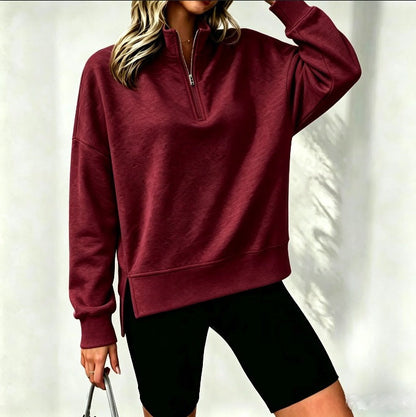 Womens Casual Drop-shoulder Pullover With Side-seam Slits