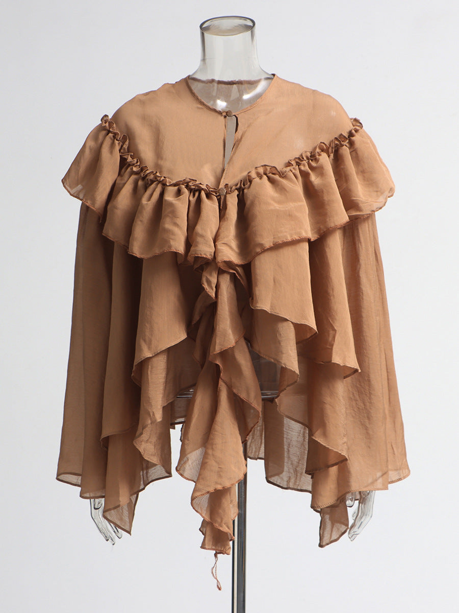 Ruffle Collar Top Irregular Women&