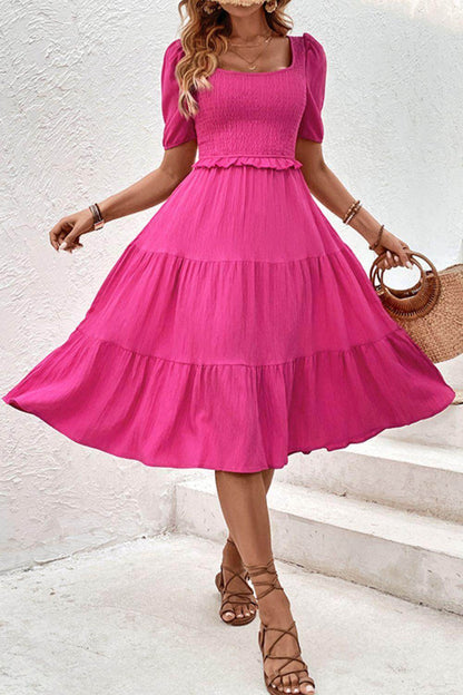 Perfee Square Neck Puff Sleeve Cutout Dress for Women