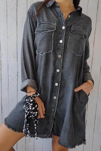 Full Size Pocketed Button Up Long Sleeve Denim Jacket Sale