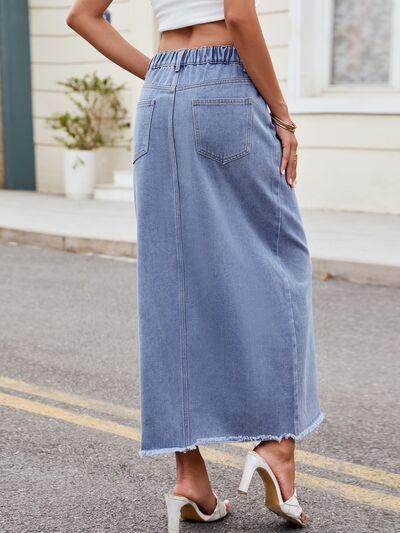 Slit Asymmetrical Waist Denim Skirt for Stylish Women