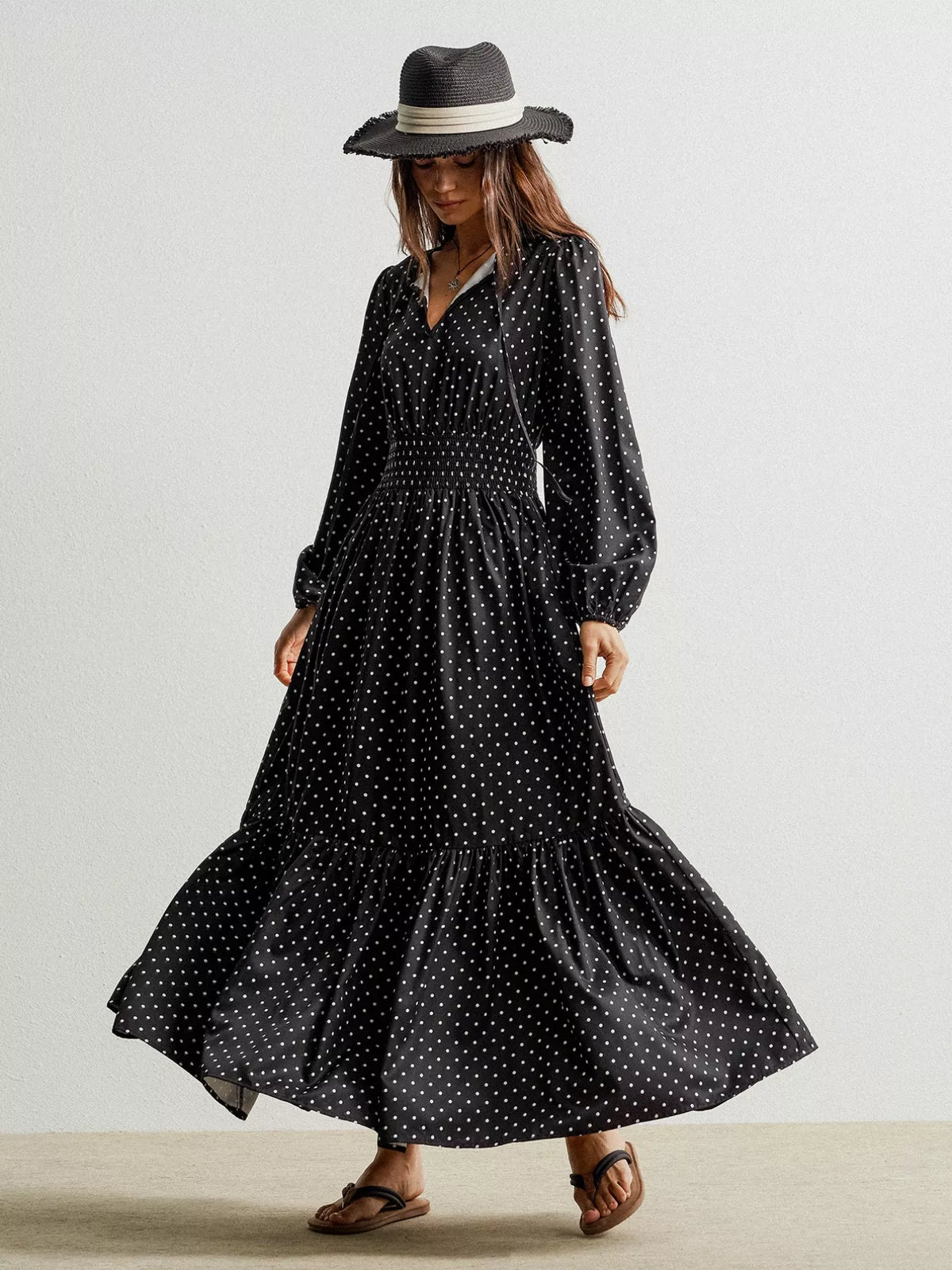Polka Dot Long Sleeve Maxi Dress
