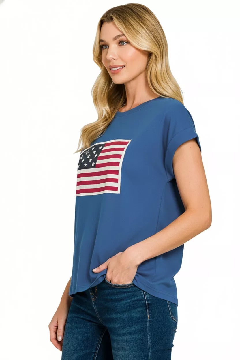 Zenana Full Size US Flag Round Neck Short Sleeve T-Shirt Plus Size