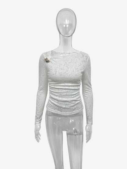 New Womens Versatile Long-sleeve Top With An Irregular Sheer Design