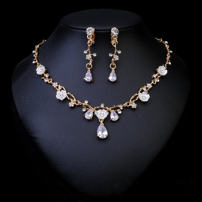 Rhinestone Pearl Earrings And Necklace Set Women