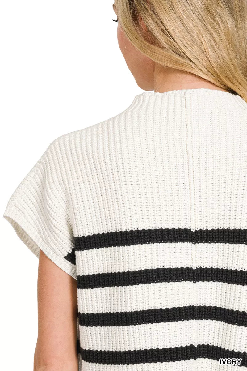 Zenana Short Sleeve Stripe Sweater