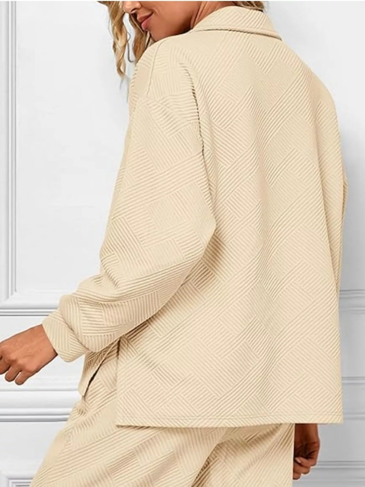 Side Slit Textured Top and Drawstring Pants Set
