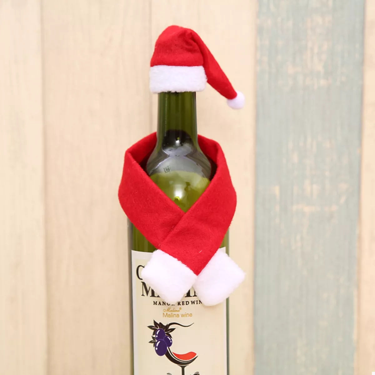 2 Piece Christmas Wine Bottle Santa Hat &amp; Scarf Decorative Covers