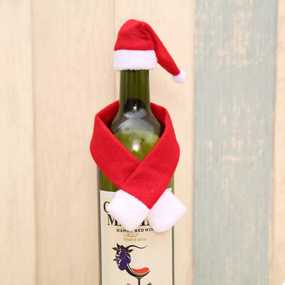 2 Piece Christmas Wine Bottle Santa Hat &amp; Scarf Decorative Covers