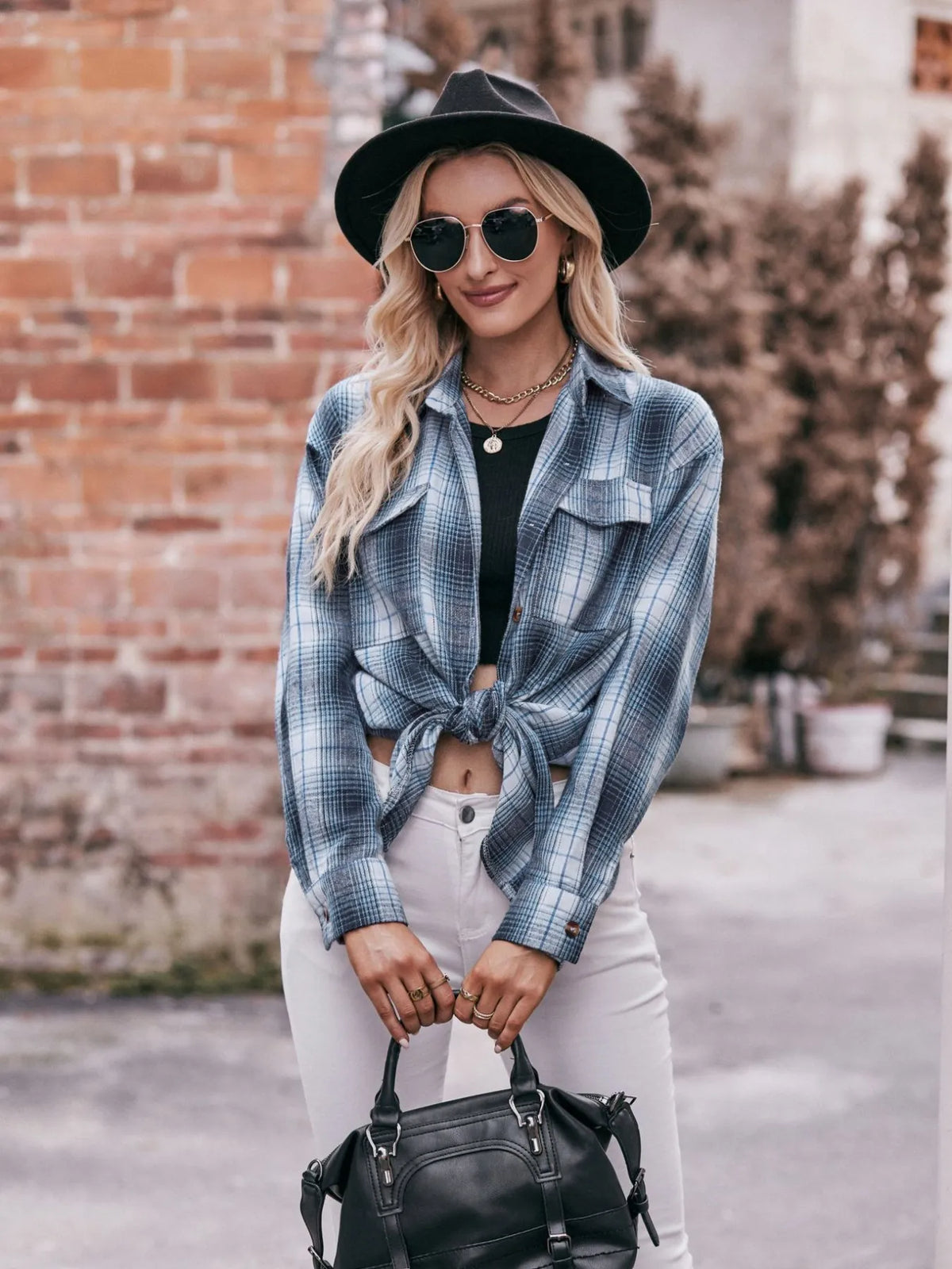 Plaid Button-Down Long Sleeve Shirt