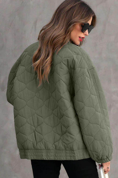 Zip Up Drop Shoulder Long Sleeve Puffer Jacket for Women