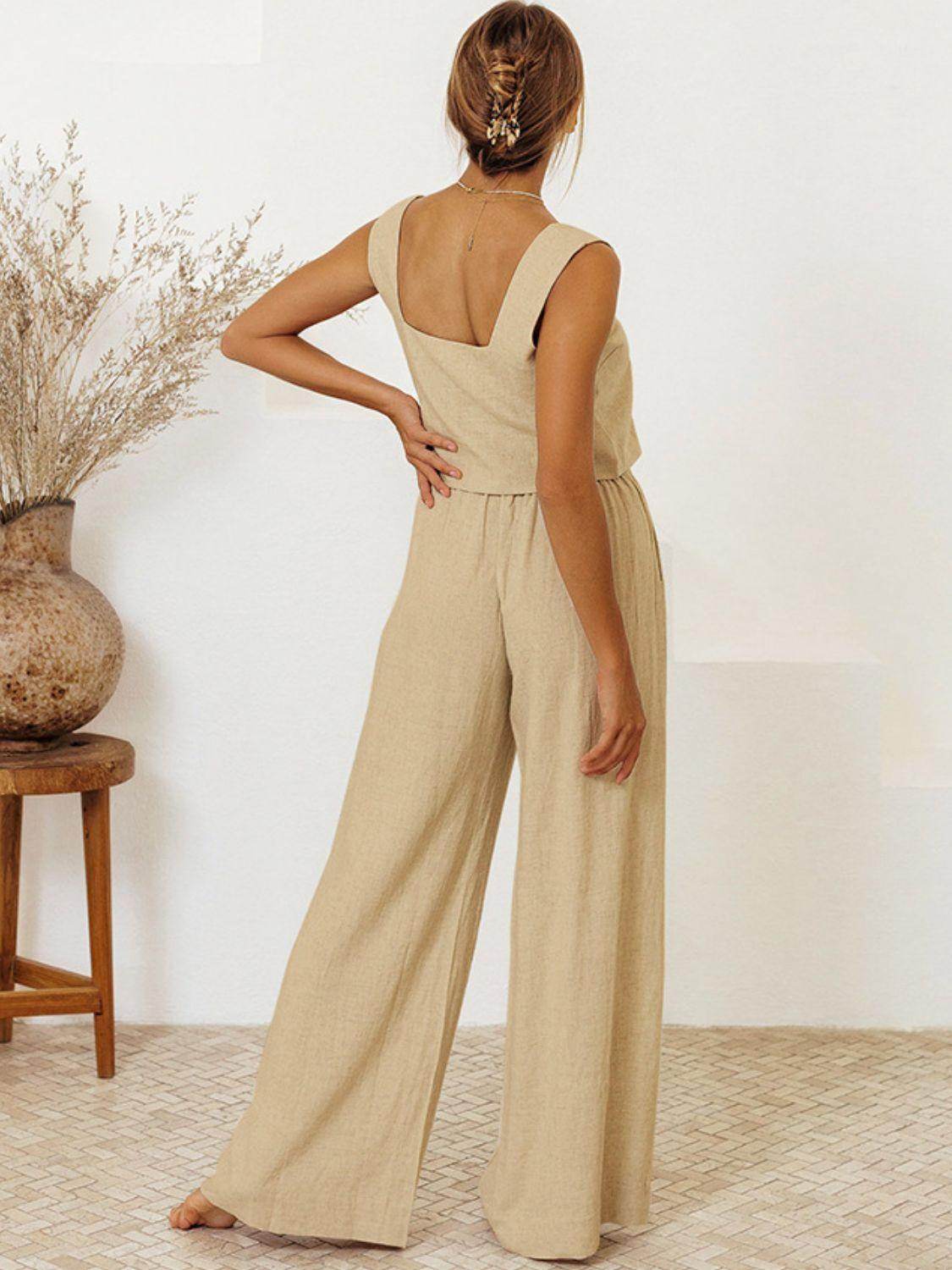 Square Neck Sleeveless Top and Pants Set for Women
