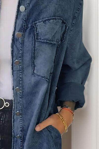 Full Size Pocketed Button Up Long Sleeve Denim Jacket Sale
