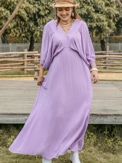 Swiss Dot V-Neck Midi Dress