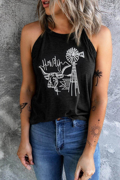 Bull Graphic Round Neck Tank Top for Women Stylish Fit