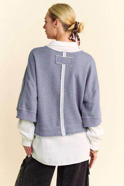 Davi &amp; Dani Faux Layered French Terry Contrast Top Style