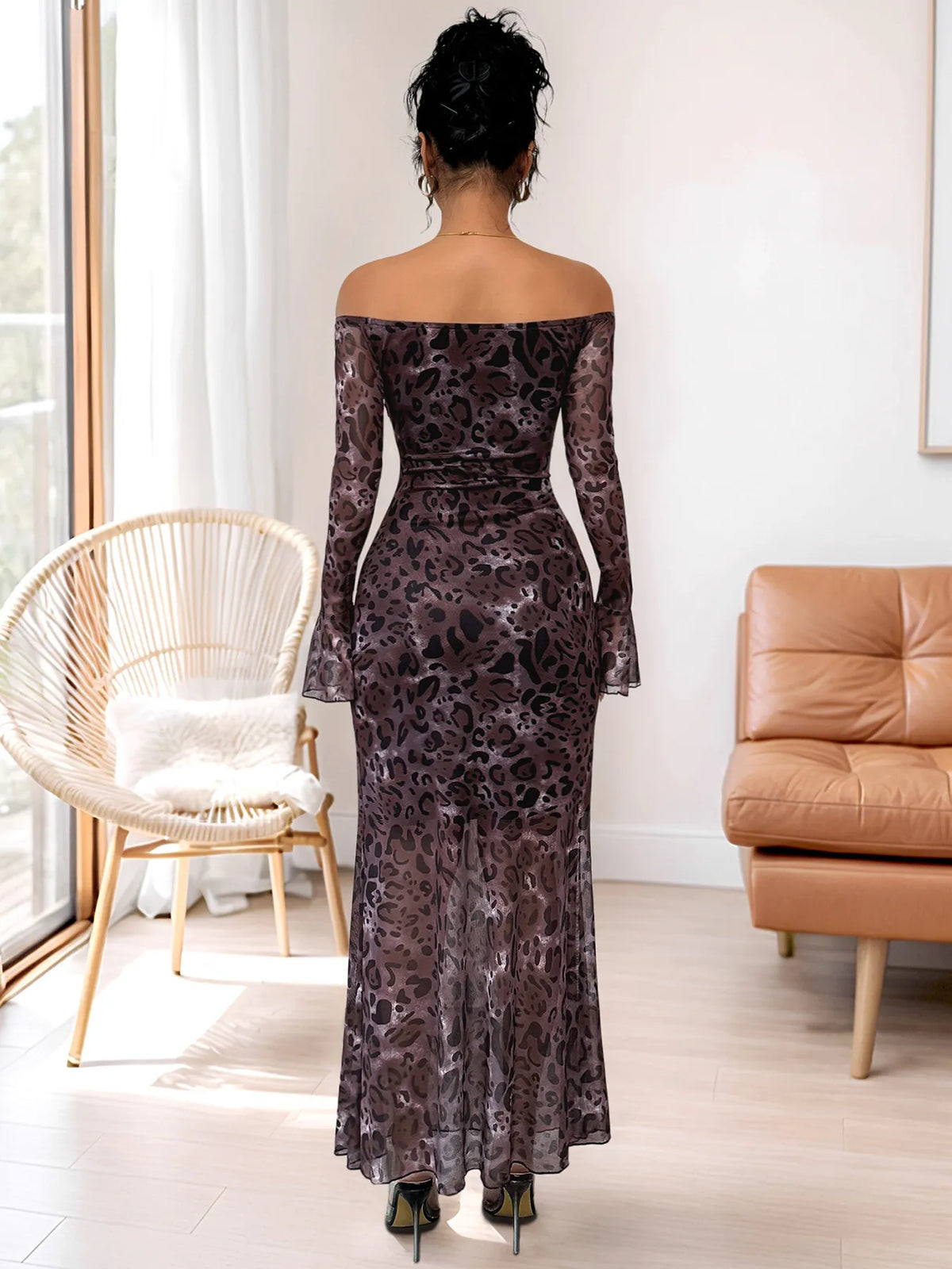 Off-Shoulder Long Sleeve Maxi Dress