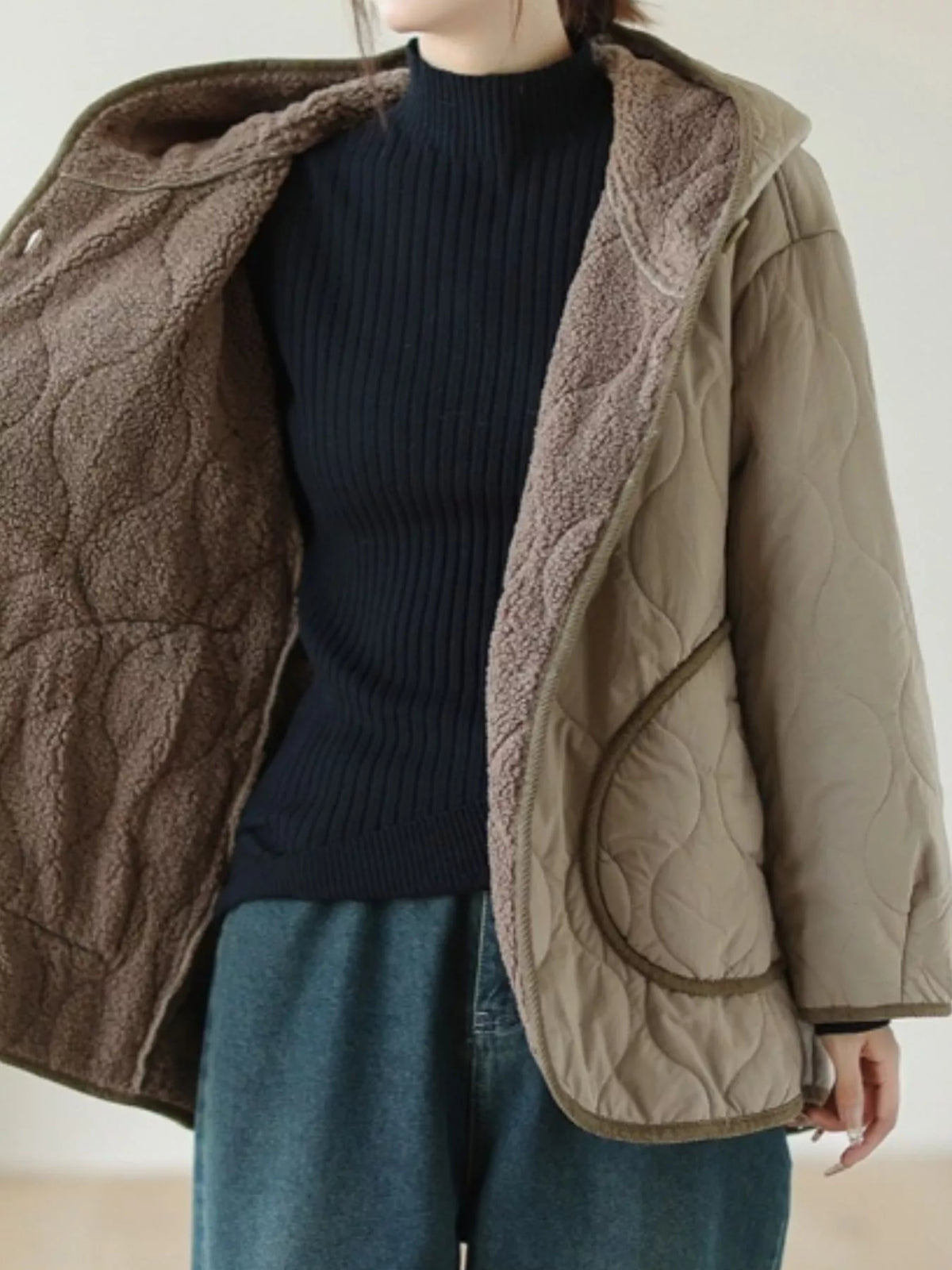 Quilted Hooded Sherpa Lined Outerwear