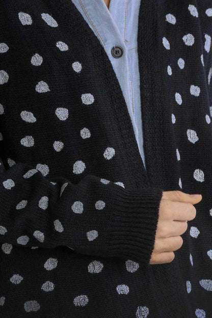 Umgee Polka Dot Open Front Drop Shoulder Cardigan for Women
