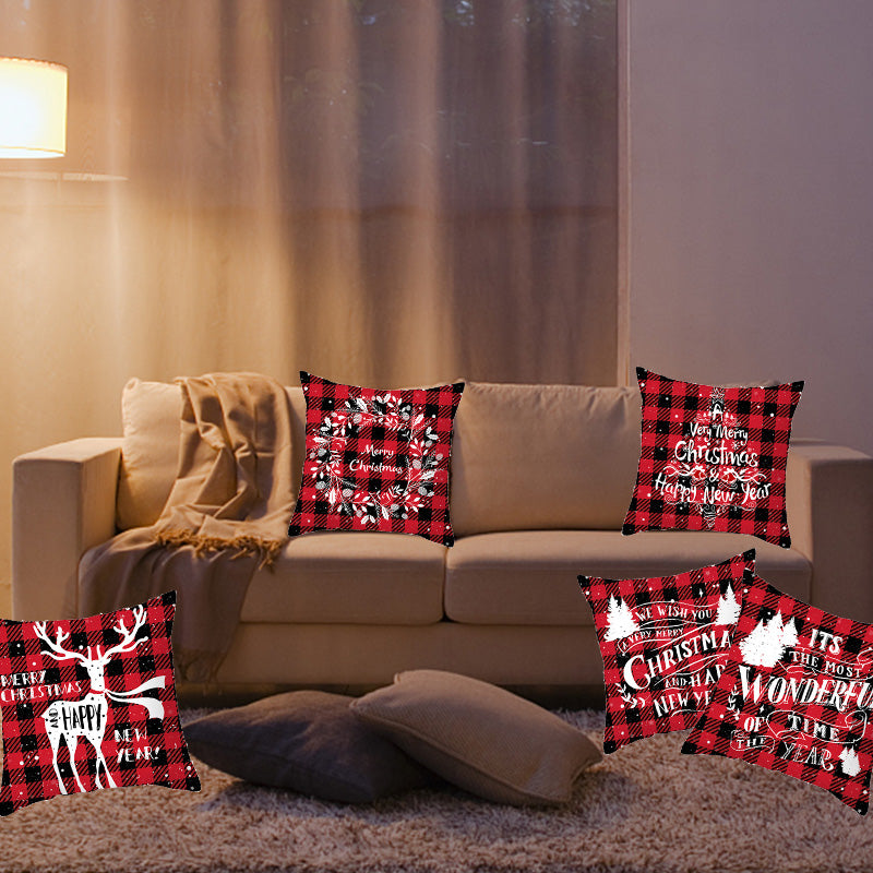 Merry Christmas Cushion Cover 45cm Elk Santa Claus Short Plush Sofa Pillow Cover Home Decor Pillowcase Christmas Decoration
