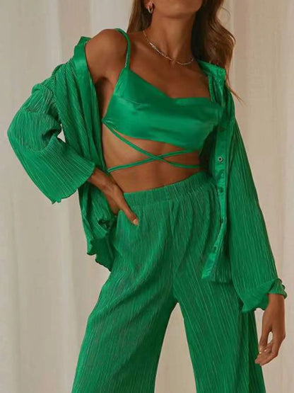 Button Up Long Sleeve Top and Pants Set
