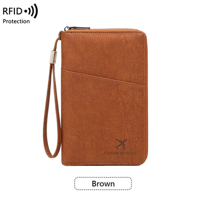Cross-border RFID-blocking Passport Holder Long-style Zippered Passport Case Multi-functional Travel Document And Ticket Organizer