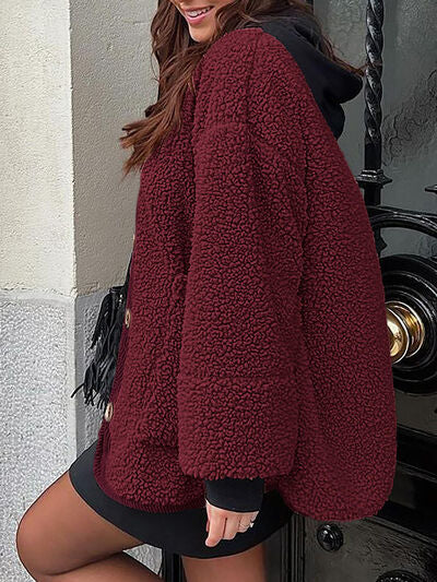 Modern Cozy Women Luxuriously Cozy Contrast Button Up Sherpa Jacket with Pockets For Fall &amp; Winter