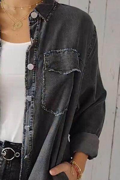Full Size Pocketed Button Up Long Sleeve Denim Jacket Sale