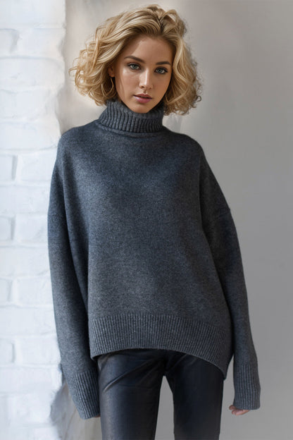 Back To School Sweater - Basic Bae Turtleneck Dropped Shoulder Long Sleeve Sweater