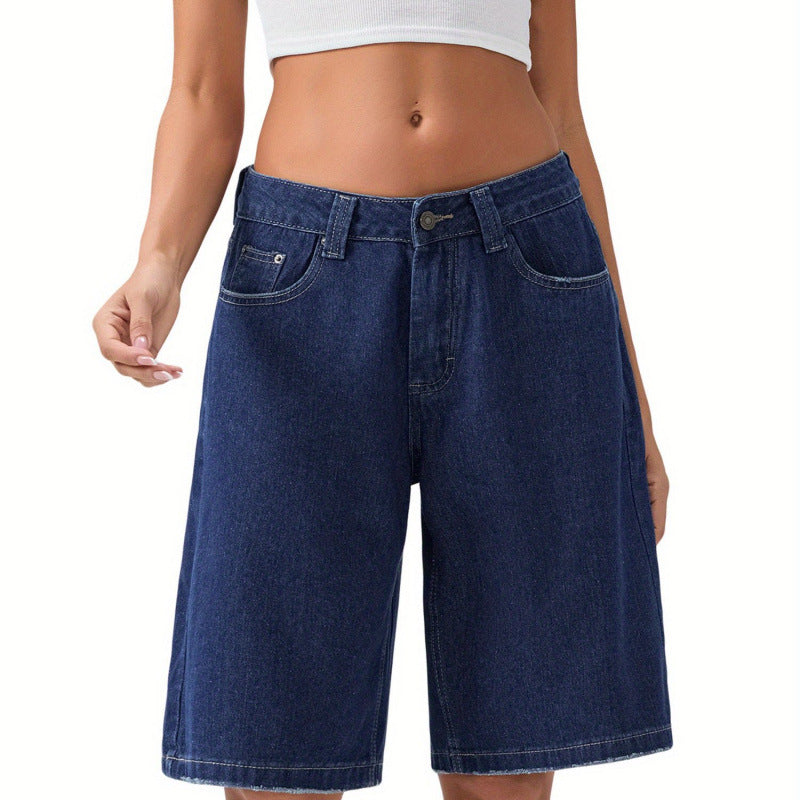Womens Light Blue Denim Knee-Length Shorts