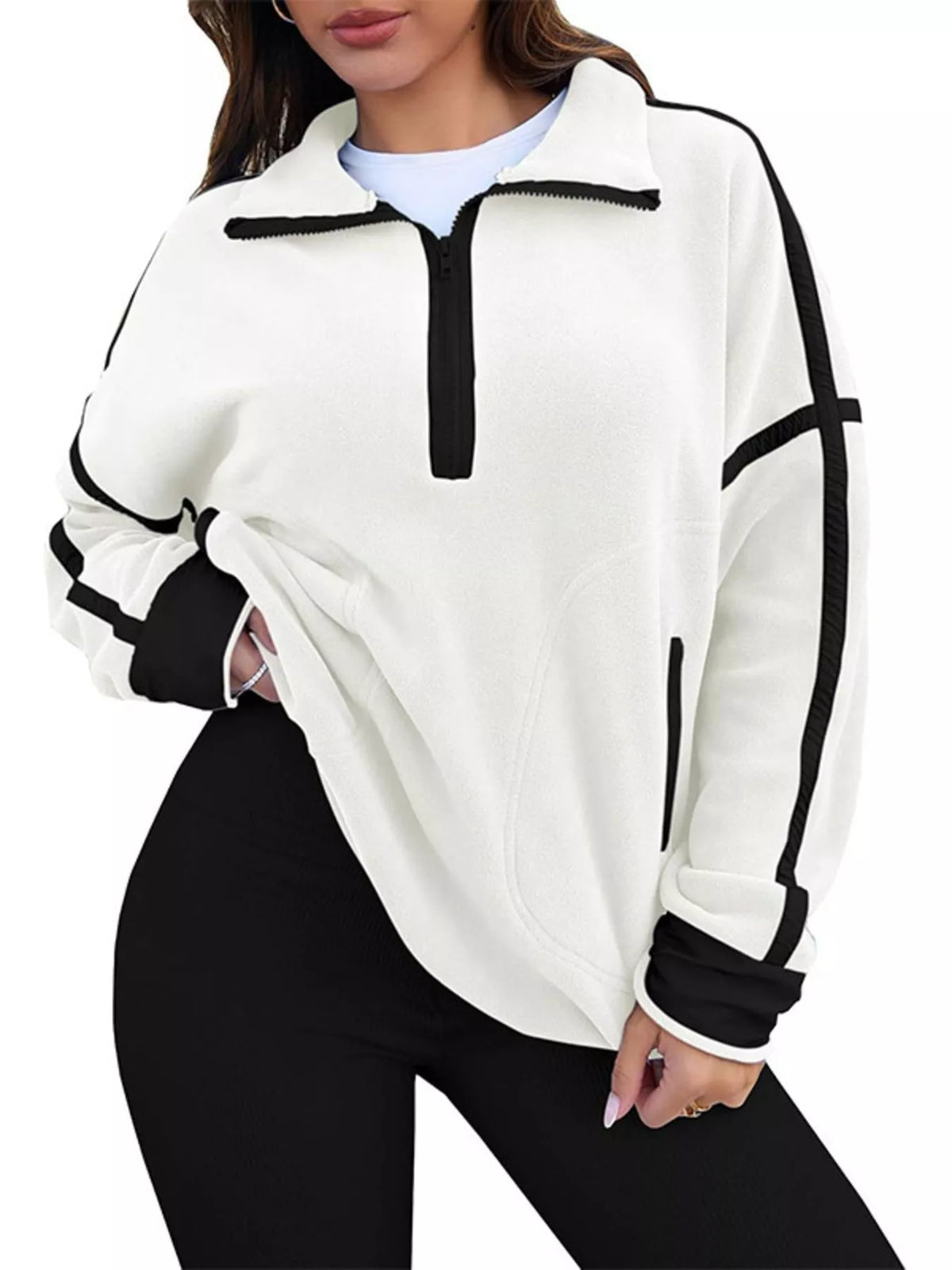 Half Zip Dropped Shoulder Sweatshirt