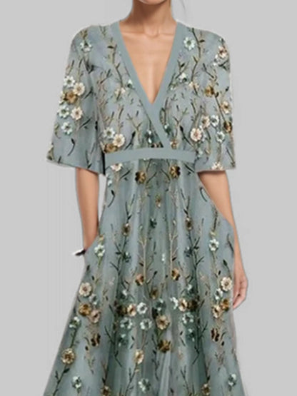 Floral Print Half Sleeve Wrap Maxi Dress