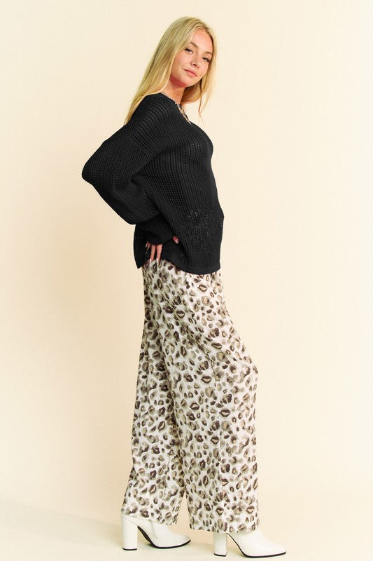 Back To School Sweater - Davi &amp; Dani Star Front Crochet Drop Shoulder Knit Top