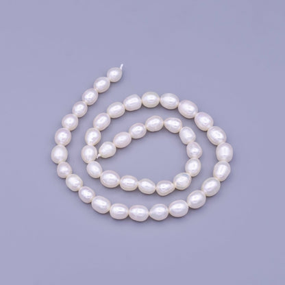 7mm White Rice Oval Freshwater Pearl Beads Strand Findings | WA-01666