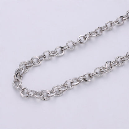 7mm Width White Gold / 14K Gold Plated Textured Necklace Bracelet Rolo Chain | ROLL-096, ROLL-097 Clearance Pricing