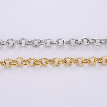 7mm Width White Gold / 14K Gold Plated Textured Necklace Bracelet Rolo Chain | ROLL-096, ROLL-097 Clearance Pricing