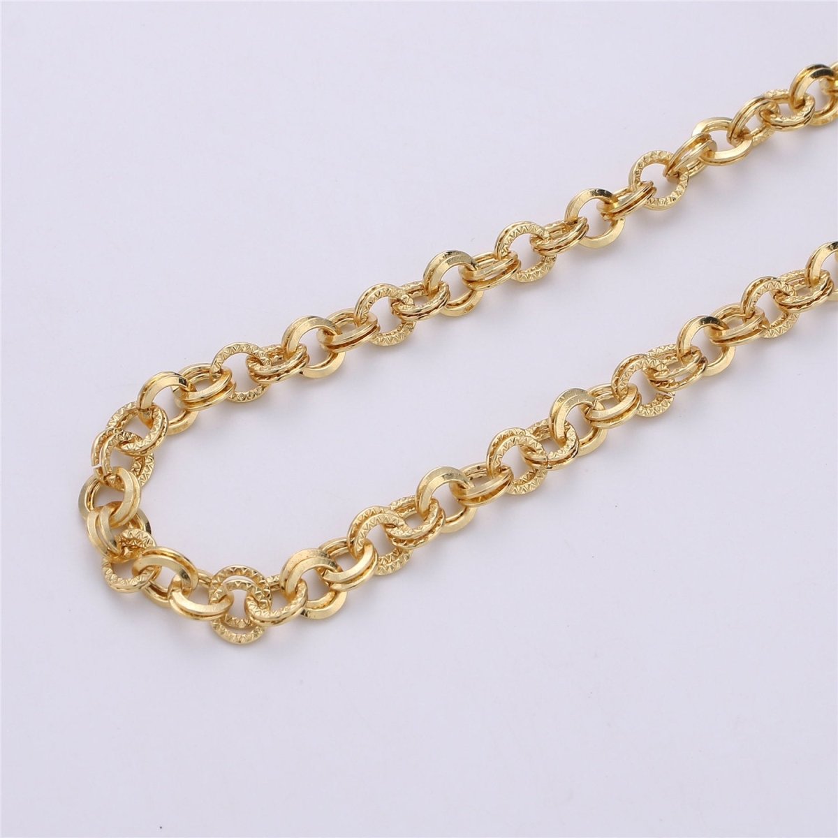 7mm Width White Gold / 14K Gold Plated Textured Necklace Bracelet Rolo Chain | ROLL-096, ROLL-097 Clearance Pricing