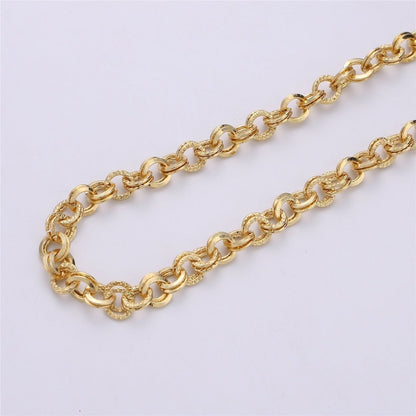 7mm Width White Gold / 14K Gold Plated Textured Necklace Bracelet Rolo Chain | ROLL-096, ROLL-097 Clearance Pricing