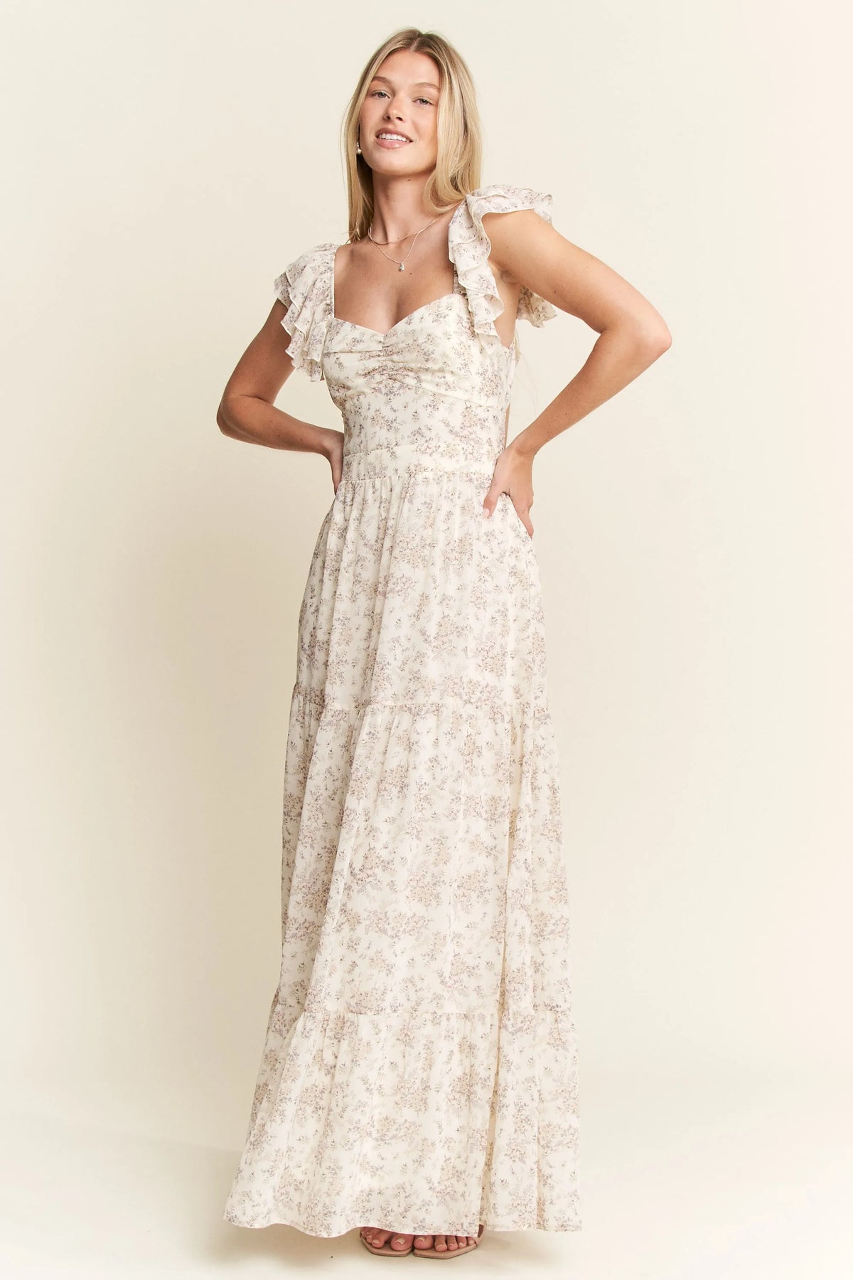 Jade By Jane Full Size Ruffle Sleeve Tiered Maxi Dress Plus Size