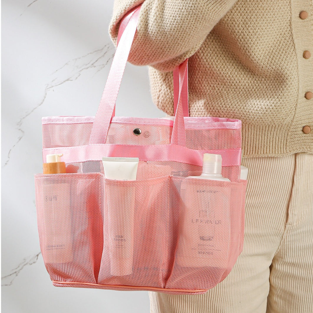 Mesh bath bag, mesh pocket tote swimming wash bag, men&