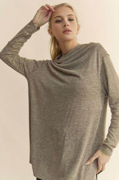 Davi &amp; Dani Slit Mock Neck Long Sleeve Top for Women