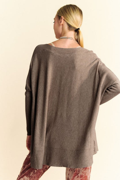 Back To School Sweater - Davi &amp; Dani Round Neck Dropped Shoulder Long Sleeve Knit Top