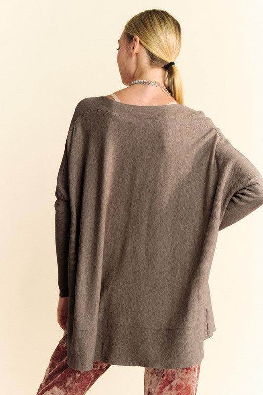Davi &amp; Dani Round Neck Dropped Shoulder Knit Top Women