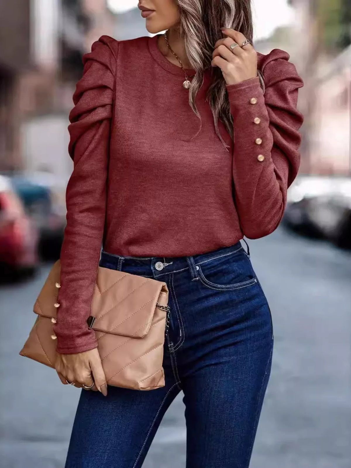 Puff Sleeve Round Neck T-Shirt